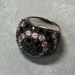 Ross Simons Black and Silver Pave Ring Dome Shape Size 8 .925 Silver